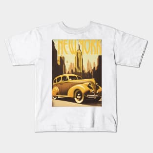 New York Car Vintage Travel Art Poster Kids T-Shirt